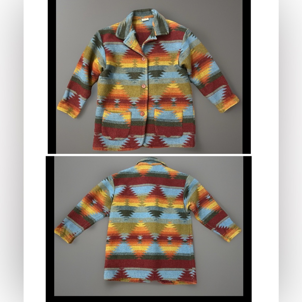 Vintage Western Aztec Southwest Buttons Coat Jacket Unisex Large 1045 Park